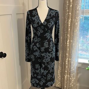 Ann Taylor Black Dress with Gray Floral Print